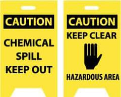 NMC - Caution - Chemical Spill - Keep Out, Caution - Keep Clear - Hazardous Area, 12" Wide x 20" High, Plastic Floor Sign - A-Frame, Black on Yellow, For Hazardous Materials - USA Tool & Supply