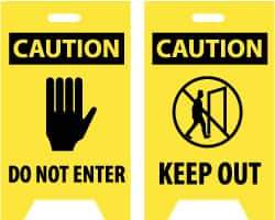 NMC - Caution - Do Not Enter, Caution - Keep Out, 12" Wide x 20" High, Plastic Floor Sign - A-Frame, Black on Yellow, For Security & Admittance - USA Tool & Supply