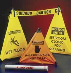 NMC - Do Not Enter - Restroom Closed for Cleaning, 18" High, Plastic Floor Sign - POP-UP, Yellow, For Restroom, Janitorial & Housekeeping - USA Tool & Supply