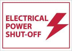 NMC - Accident Prevention Label - Legend: Electrical Power Shut-off, English, Red on White, 5" Long x 3" High, Sign Muscle Finish - USA Tool & Supply