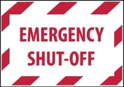 NMC - Accident Prevention Label - Legend: Emergency Shut-Off, English, Red on White, 5" Long x 3" High, Sign Muscle Finish - USA Tool & Supply