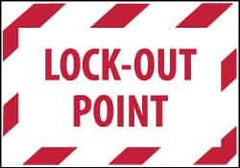 NMC - Accident Prevention Label - Legend: Lock-Out Point, English, Red on White, 5" Long x 3" High, Sign Muscle Finish - USA Tool & Supply