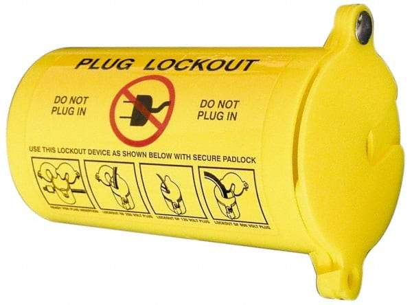 NMC - Plastic Plug Lockout - 3" Plug Size, 1-1/4 Max Cord Diam, 5-1/2" Lockout Length, 1 Padlock - USA Tool & Supply