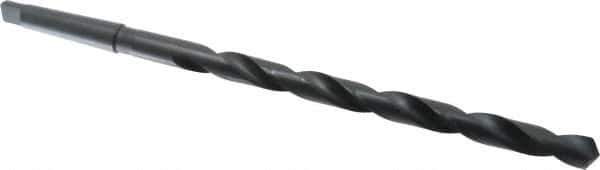 Interstate - 57/64", 3MT 118° Point High Speed Steel Taper Shank Drill Bit - Oxide Finish, 12" Flute Length, 18" OAL, Spiral Flute, Series 502 - USA Tool & Supply