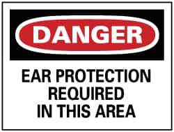 NMC - Accident Prevention Label, Header: DANGER - Legend: Danger - Ear Protection Required, English, Red, Black & White, 5" Long x 3" High, Sign Muscle Finish - USA Tool & Supply