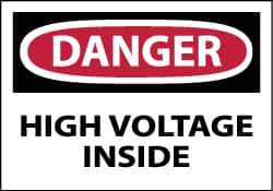 NMC - Accident Prevention Label, Header: DANGER - Legend: Danger - High Voltage Inside, English, Red, Black & White, 5" Long x 3" High, Sign Muscle Finish - USA Tool & Supply