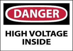 NMC - Accident Prevention Label, Header: DANGER - Legend: Danger - High Voltage Inside, English, Red, Black & White, 5" Long x 3" High, Sign Muscle Finish - USA Tool & Supply