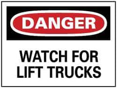 NMC - "Danger - Watch for Lift Trucks", 10" Long x 14" Wide, Rigid Plastic Safety Sign - Rectangle, 0.05" Thick, Use for Accident Prevention - USA Tool & Supply