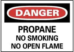 NMC - "Danger - Propane - No Smoking - No Open Flame", 10" Long x 14" Wide, Rigid Plastic Safety Sign - Rectangle, 0.05" Thick, Use for Accident Prevention - USA Tool & Supply