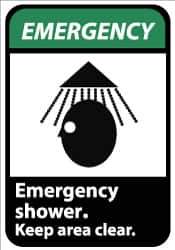 NMC - "Emergency - Emergency Shower - Keep Area Clear", 14" Long x 10" Wide, Aluminum Safety Sign - Rectangle, 0.04" Thick, Use for First Aid - USA Tool & Supply