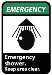 NMC - "Emergency - Emergency Shower - Keep Area Clear", 14" Long x 10" Wide, Aluminum Safety Sign - Rectangle, 0.04" Thick, Use for First Aid - USA Tool & Supply