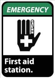 NMC - "Emergency - First Aid Station", 14" Long x 10" Wide, Aluminum Safety Sign - Rectangle, 0.04" Thick, Use for First Aid - USA Tool & Supply