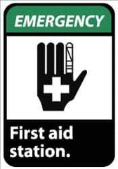 NMC - "Emergency - First Aid Station", 14" Long x 10" Wide, Aluminum Safety Sign - Rectangle, 0.04" Thick, Use for First Aid - USA Tool & Supply