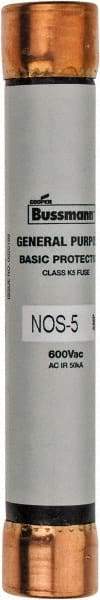 Cooper Bussmann - 600 VAC, 5 Amp, Fast-Acting General Purpose Fuse - Fuse Holder Mount, 127mm OAL, 50 at AC/DC kA Rating, 13/16" Diam - USA Tool & Supply
