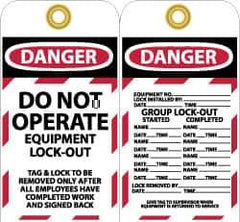 NMC - 3" High x 6" Long, DANGER - DO NOT OPERATE - EQUIPMENT LOCK-OUT, English Safety & Facility Lockout Tag - Tag Header: Danger, 2 Sides, Black, Red & White Unrippable Vinyl - USA Tool & Supply