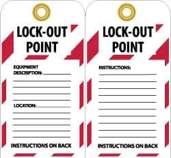 NMC - 3" High x 6" Long, LOCK-OUT POINT, English Safety & Facility Lockout Tag - Tag Header: Notice, 2 Sides, Black, Red & White Unrippable Vinyl - USA Tool & Supply