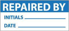 NMC - "Repaired by - Initials___ Date___", 1" Long x 2-1/4" Wide, Pressure-Sensitive Vinyl Safety Sign - Rectangle, 0.004" Thick, Use for Inspection, Testing & Accident Data - USA Tool & Supply