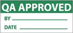 NMC - "QA Approved - By___, Date___", 1" Long x 2-1/4" Wide, Pressure-Sensitive Vinyl Safety Sign - Rectangle, 0.004" Thick, Use for Inspection, Testing & Accident Data - USA Tool & Supply