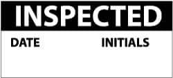 NMC - "Inspected - Date Initials", 1" Long x 2-1/4" Wide, Pressure-Sensitive Vinyl Safety Sign - Rectangle, 0.004" Thick, Use for Inspection, Testing & Accident Data - USA Tool & Supply