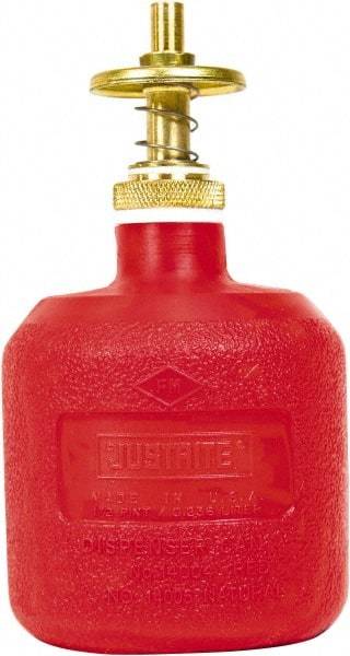 Justrite - 8 oz Brass Spill Proof Can - 5-1/2" High x 11-3/4" Diam, Red - USA Tool & Supply