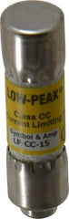 Cooper Bussmann - 150 VDC, 600 VAC, 15 Amp, Time Delay General Purpose Fuse - Fuse Holder Mount, 1-1/2" OAL, 20 at DC, 200 at AC (RMS) kA Rating, 13/32" Diam - USA Tool & Supply