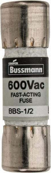 Cooper Bussmann - 600 VAC, 0.5 Amp, Fast-Acting General Purpose Fuse - Fuse Holder Mount, 1-3/8" OAL, 10 at AC kA Rating, 13/32" Diam - USA Tool & Supply
