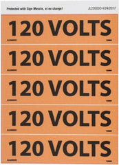 NMC - Electrical Markers Label - Legend: 120 Volts, English, Black & Orange, 4-1/2" Long x 1-1/8" High, Sign Muscle Finish - USA Tool & Supply