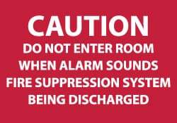 NMC - Caution - Do Not Enter Room When Alarm Sounds - Fire Suppression System Being Discharged, Plastic Fire Sign - 10" Wide x 7" High - USA Tool & Supply