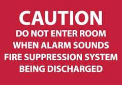 NMC - Caution - Do Not Enter Room When Alarm Sounds - Fire Suppression System Being Discharged, Plastic Fire Sign - 10" Wide x 7" High - USA Tool & Supply