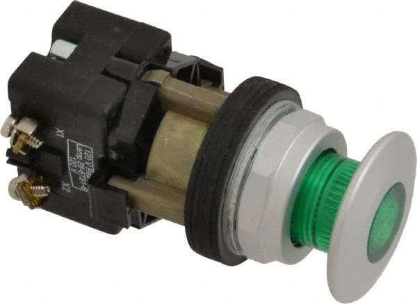 Eaton Cutler-Hammer - Extended Mushroom Head Pushbutton Switch Operator - Green, Round Button, Incandescent Lamp, Illuminated - USA Tool & Supply