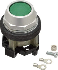 Eaton Cutler-Hammer - 30-1/2mm Mount Hole, Flush, Pushbutton Switch Only - Round, Green Pushbutton, Nonilluminated, Momentary (MO), Corrosion Resistant, Oiltight and Watertight - USA Tool & Supply