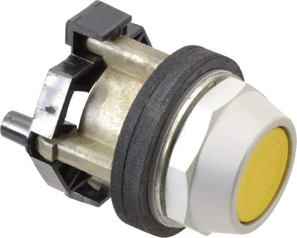 Eaton Cutler-Hammer - 30-1/2mm Mount Hole, Flush, Pushbutton Switch - Yellow Pushbutton, Nonilluminated, Momentary (MO) - USA Tool & Supply