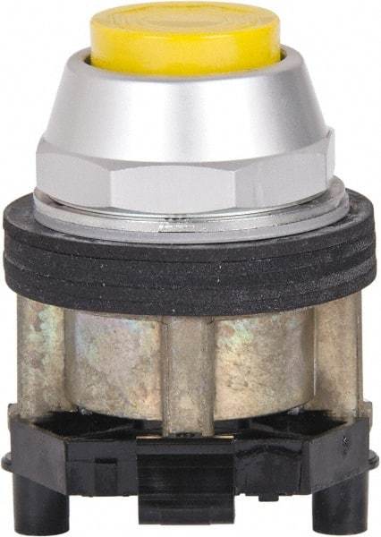 Eaton Cutler-Hammer - 30-1/2mm Mount Hole, Extended Straight, Pushbutton Switch - Yellow Pushbutton, Nonilluminated, Momentary (MO) - USA Tool & Supply