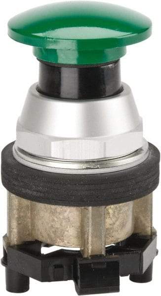 Eaton Cutler-Hammer - 40mm Mount Hole, Extended Mushroom Head, Pushbutton Switch Only - Round, Green Pushbutton, Nonilluminated, Momentary (MO), Corrosion Resistant, Oiltight and Watertight - USA Tool & Supply