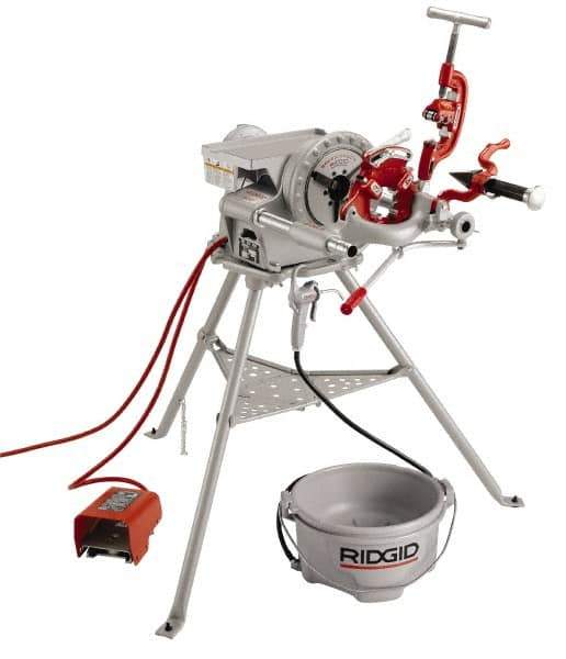 Ridgid - 1/8 to 2 Inch Pipe, 38 RPM Spindle Speed, 1/2 hp, Pipe Threading Machine - Heavy Duty Forward, Off, Reverse with Integral Foot Switch Motor Control, Model 341 Reamer, 115 Volts - USA Tool & Supply