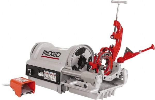 Ridgid - 1/4 to 4 Inch Pipe, 36 RPM Spindle Speed, 1-1/2 hp, Pipe Threading Machine - Heavy Duty Rotary Forward, Off, Reverse with Integral Foot Switch Motor Control, Model 744 Reamer, 120 Volts - USA Tool & Supply