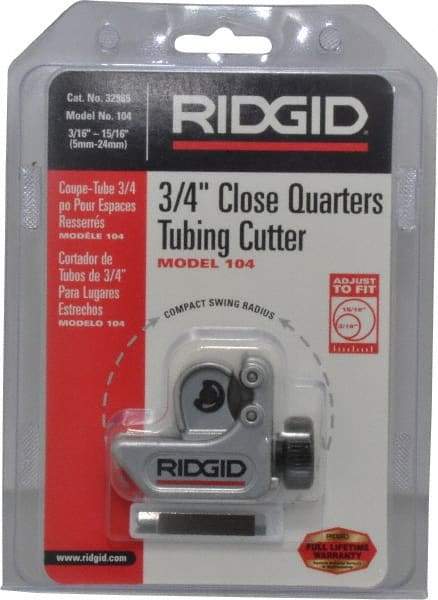 Ridgid - 3/16" to 15/16" Pipe Capacity, Mini Tube Cutter - Cuts Copper, Aluminum, Brass, Plastic - USA Tool & Supply