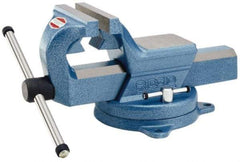 Ridgid - 6" Jaw Width x 8-1/2" Jaw Opening Capacity, 4-1/2" Throat Depth, Bench & Pipe Combination Vise - 0, 1/2 to 4" Pipe Capacity, Swivel Base, Bolt Down Attachment, Steel - USA Tool & Supply