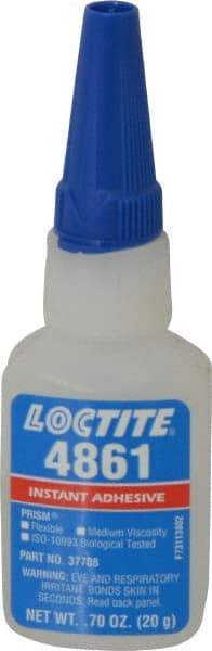 Loctite - 0.70 oz Bottle Clear Instant Adhesive - Series 4861, 20 sec Fixture Time, 24 hr Full Cure Time, Bonds to Metal & Plastic - USA Tool & Supply