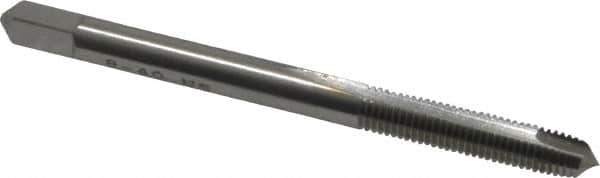 Made in USA - #8-40 UNS, 2 Flute, Bright Finish, High Speed Steel Spiral Point Tap - Plug Chamfer, Right Hand Thread, 2-1/8" OAL, 3/4" Thread Length, 0.168" Shank Diam - Exact Industrial Supply