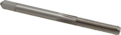 Made in USA - #8-40 UNS 4 Flute Bright Finish High Speed Steel Straight Flute Standard Hand Tap - Bottoming, Right Hand Thread, 2-1/8" OAL, 3/4" Thread Length, H2 Limit, Oversize - Exact Industrial Supply
