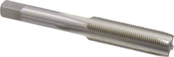 Made in USA - 7/16-27 UNS 4 Flute Bright Finish High Speed Steel Straight Flute Standard Hand Tap - Plug, Right Hand Thread, 3-5/32" OAL, 1-7/16" Thread Length, H3 Limit, Oversize - Exact Industrial Supply