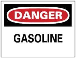 NMC - Hazardous Materials Label, Header: DANGER - Legend: Danger - Gasoline, English, Red, Black & White, 5" Long x 3" High, Sign Muscle Finish - USA Tool & Supply