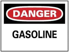 NMC - Hazardous Materials Label, Header: DANGER - Legend: Danger - Gasoline, English, Red, Black & White, 5" Long x 3" High, Sign Muscle Finish - USA Tool & Supply