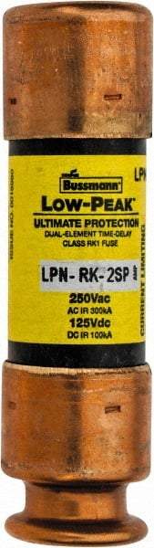 Cooper Bussmann - 125 VDC, 250 VAC, 2 Amp, Time Delay General Purpose Fuse - Fuse Holder Mount, 50.8mm OAL, 100 at DC, 300 at AC (RMS) kA Rating, 9/16" Diam - USA Tool & Supply