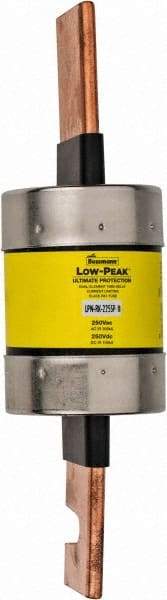 Cooper Bussmann - 250 VAC/VDC, 225 Amp, Time Delay General Purpose Fuse - Bolt-on Mount, 8-5/8" OAL, 100 at DC, 300 at AC (RMS) kA Rating, 2-1/16" Diam - USA Tool & Supply