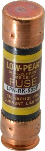 Cooper Bussmann - 125 VDC, 250 VAC, 50 Amp, Time Delay General Purpose Fuse - Fuse Holder Mount, 76.2mm OAL, 100 at DC, 300 at AC (RMS) kA Rating, 13/16" Diam - USA Tool & Supply