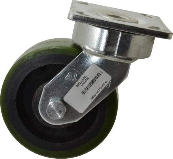 Albion - 5" Diam x 2" Wide x 6-1/2" OAH Top Plate Mount Swivel Caster - Polyurethane, 1,000 Lb Capacity, Precision Sealed Bearing, 4 x 4-1/2" Plate - USA Tool & Supply