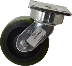 Albion - 5" Diam x 2" Wide x 6-1/2" OAH Top Plate Mount Swivel Caster - Polyurethane, 1,000 Lb Capacity, Precision Sealed Bearing, 4 x 4-1/2" Plate - USA Tool & Supply