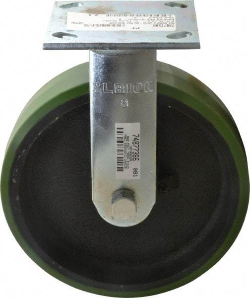 Albion - 8" Diam x 2" Wide x 9-1/2" OAH Top Plate Mount Rigid Caster - Polyurethane, 1,250 Lb Capacity, Precision Sealed Bearing, 4 x 4-1/2" Plate - USA Tool & Supply